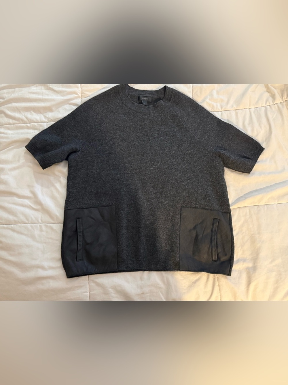 J. Crew Women Charcoal Gray Crewneck Sweater with Contrasting Pocket Panels